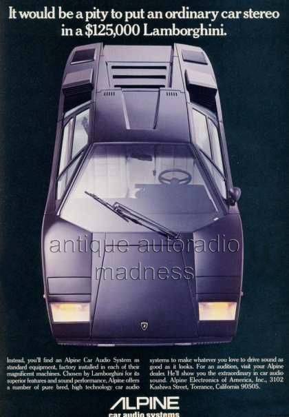 ALPINE car stereo advertisement (Lamborghini) 1980