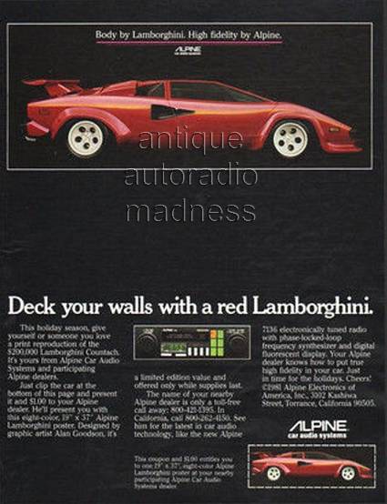 ALPINE car stereo advertisement (Lamborghini) 1981
